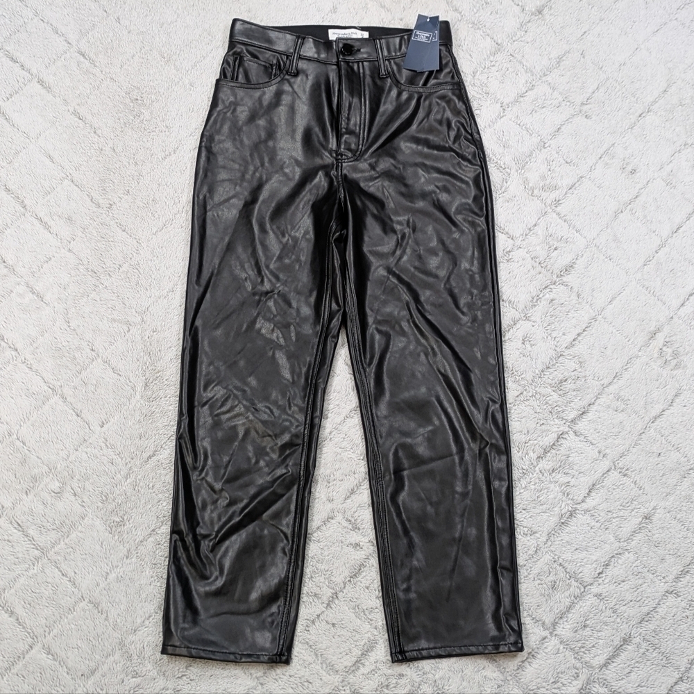 Abercrombie & Fitch Pants Women's 27 Black Ankle Straight High Rise Faux Leather